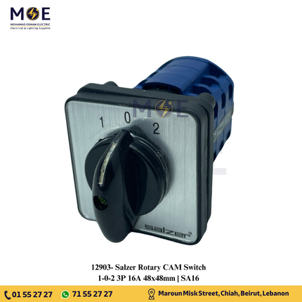 Salzer Rotary CAM Switch 1-0-2 3P 16A 48x48mm | SA16 | مفتاح سلفرتور مارش