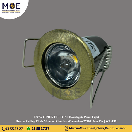 ORIENT LED Pin Downlight/ Panel Light Bronze Ceiling Flush Mounted Circular Warmwhite 2700K 3cm 1W | WL-135 | سبوت بين ليد مدور مخفي برونز ورم وايت
