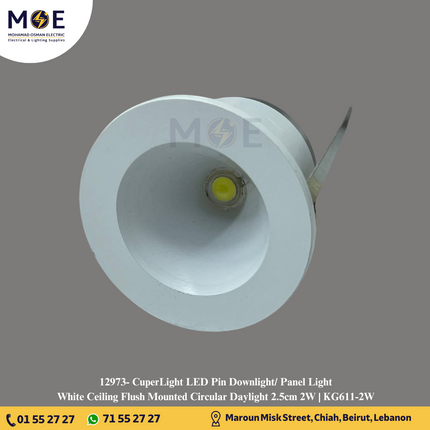CuperLight LED Pin Downlight/ Panel Light White Ceiling Flush Mounted Circular Daylight 2.5cm 2W | KG611-2W | سبوت بين ليد مدور مخفي ابيض دايلايت