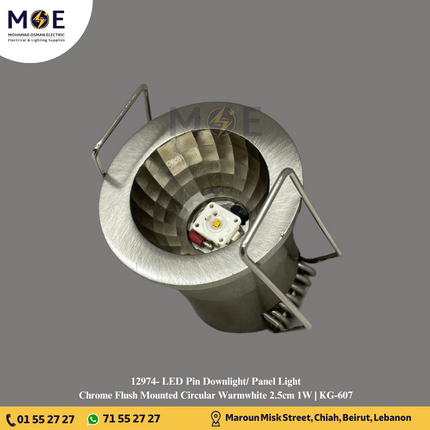LED Pin Downlight/ Panel Light Chrome Ceiling Flush Mounted Circular Warmwhite 2.5cm 1W | KG-607 | سبوت بين ليد مدور مخفي كروم ورم وايت