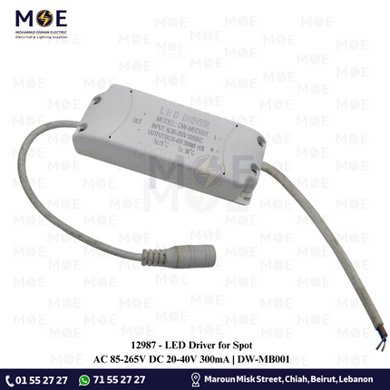 LED Driver for Spot AC 85-265V DC 20-40V 300mA | DW-MB001 | ترانس ليد سبوت
