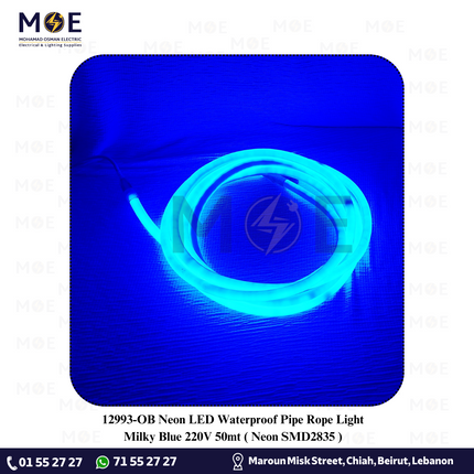OB Neon LED Waterproof Pipe Rope Light Milky Blue 220V 50mt | Neon SMD2835 | نبريش ليد مبروم ضو حليبي ازرق