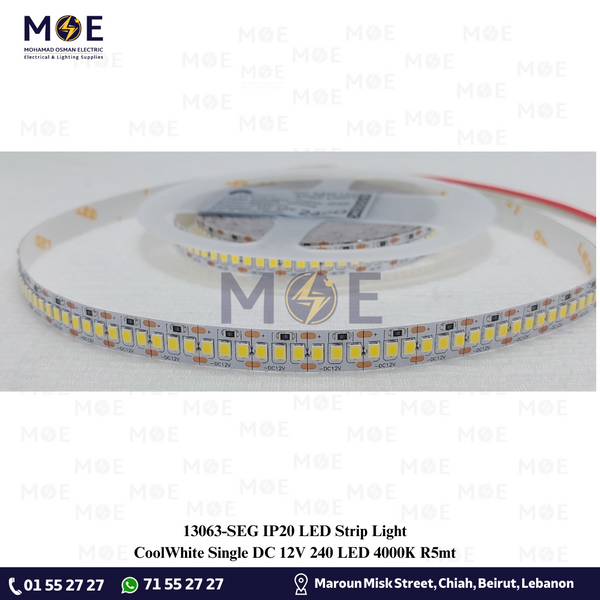 SEG IP20 LED Strip Light Single CoolWhite DC 12V 240Led 4000K R5mt | بكرة ستريب ليد كول وايت
