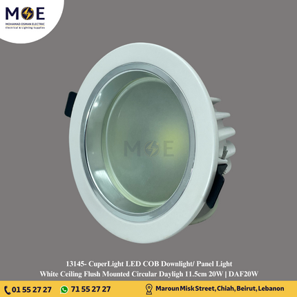 CuperLight LED COB Downlight/ Panel Light White Ceiling Flush Mounted Circular Dayligh 11.5cm 20W | DAF20W | سبوت ليد مدور مخفي ابيض ورم وايت