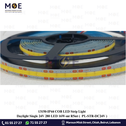 IP44 COB LED Strip Light Single Single Daylight 24V 280Led 16W/mt R5mt | PL-STR-DC24V | بكرة ستريب ليد دايلايت
