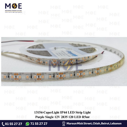 CuperLight IP44 LED Strip Light Single Purple 12V 2835 120Led R5mt | بكرة ستريب ليد موف