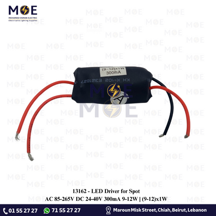 LED Driver for Spot AC 85-265V DC 24-40V 300mA 9-12W | (9-12)x1W | ترانس ليد سبوت