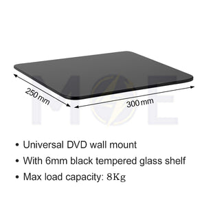 DVD Stand Wall Mount Max 3.5Kg Fixed Single Glass Shelf 250x300mm | 69921