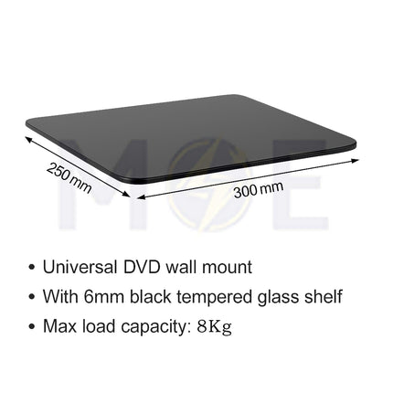 DVD Stand Wall Mount Max 3.5Kg Fixed Single Glass Shelf 250x300mm | 69921
