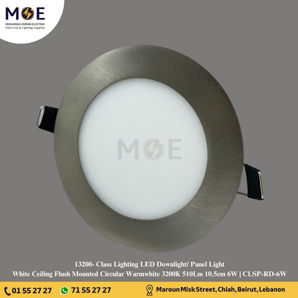 Class Lighting LED Downlight/ Panel Light White Ceiling Flush Mounted Circular Warmwhite 3200K 510Lm 10.5cm 6W | CLSP-RD-6W | سبوت ليد مدور مخفي كروم ورم وايت