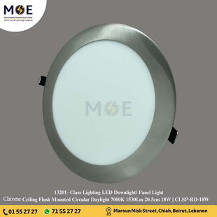 Class Lighting LED Downlight/ Panel Light Chrome Ceiling Flush Mounted Circular Daylight 7000K 1530Lm 20.5cm 18W | CLSP-RD-18W