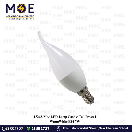 Mec LED Lamp Candle Tail Frosted WarmWhite E14 7W | لمبة ليد برم سن رفيع شمعة دنب مغشى ورم وايت