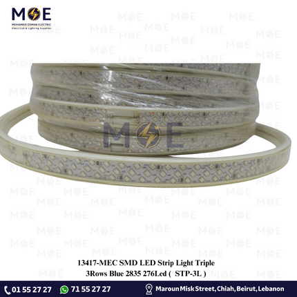 MEC SMD LED Strip Light Triple 3Rows Blue 2835 276Led | STP-3L | ستريب ليد تربل ازرق
