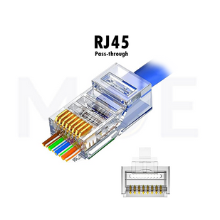 Pass-Through Network Plug Crimp Connector Unshielded Transparent CAT5E RJ45 8P8C