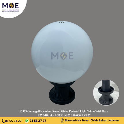 Fumagalli Outdoor Round Globe Pedestal Light White With Base E27 Mikrolot / G250 | G25.110.000.AYE27 | غلوب تصوينة بول ابيض حليبي مع قاعدة