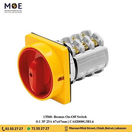 Bremas On-Off Switch 0-1 3P 25A 67x67mm | CA02000G3RL6 | مفتاح سلفرتور