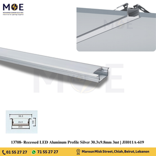 Recessed LED Aluminum Profile Silver 23.5x9.8mm 3mt | JH011A-619 | بروفايل ليد المنيوم مخفي