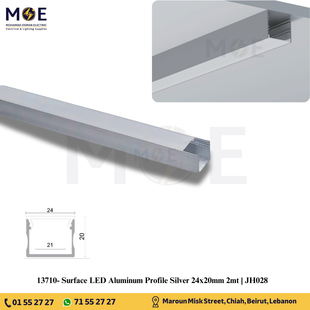 Surface LED Aluminum Profile Silver 24x20mm 2mt | JH028 | بروفايل ليد المنيوم ظاهر