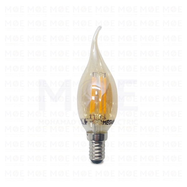 Megaman FC35 LED Lamp Amber Filament Candle Tail WarmWhite 2200K E14 4W 290Lm | YTFC35 | لمبة ليد برم سن رفيع فيلامنت شمعة دنب عسلي ورم وايت