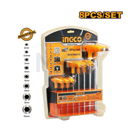 INGCO Industrial T-handle Hex Allen Key Wrench Set 8Pcs T2-T10 | HHKT80818