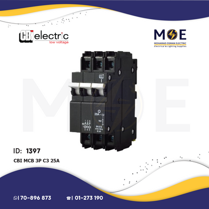 CBI MCB 3P 3kA C3 25A | QAL38325 | Black | دجنتور كهرباء ثلاثة فاز اسود