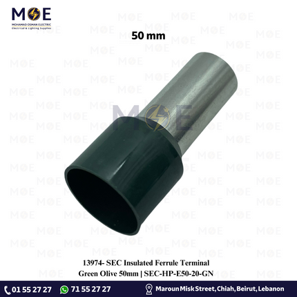 SEC Insulated Ferrule Terminal Green Olive 50mm | SEC-HP-E50-20-GN | كوس انبوب اخضر زيتي