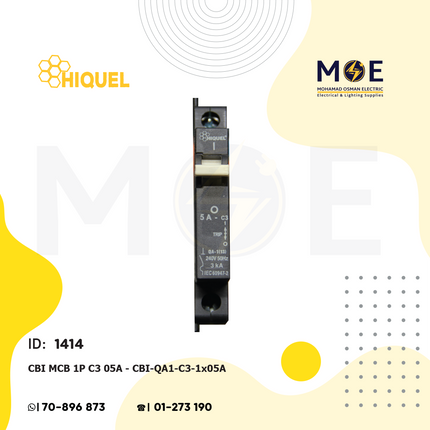 Hiquel CBI MCB 1P C3 5A | QA1-C3 | دجنتور اشتراك كهرباء مفرد اسود