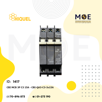 Hiquel CBI MCB 3P C3 15A | QA3-C3 | دجنتور كهرباء ثلاثة فاز اسود