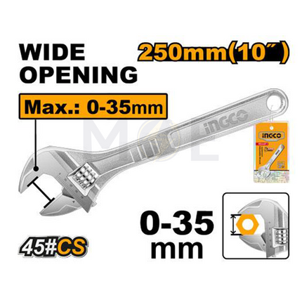 INGCO Adjustable Wrench 10inch 250mm | HADW131102