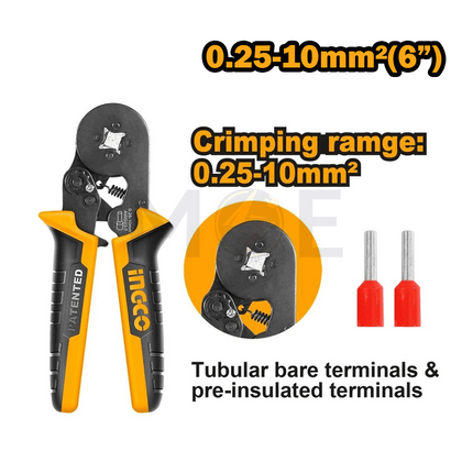 INGCO Hand Crimping Tool for Ferrule Terminal 6inch Range 0.25-10mm² | HRCPG05210