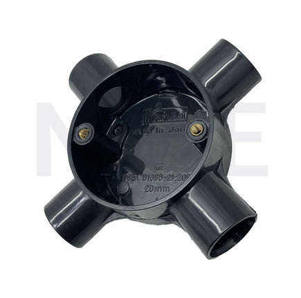 ElectroGuard Surface Circular Junction box PVC X-shape 4Way 20mm Black | EL2-04B