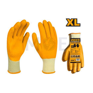 INGCO Rubber Latex Coated Work Gloves Crinkle Pattern Orange XL | HGVL04-XL