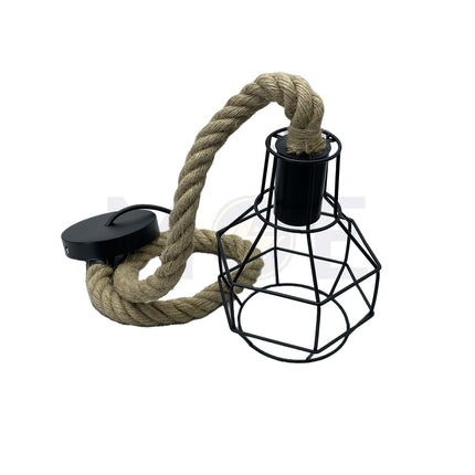 Vintage Iron Cage Hemp Rope Pendant Light E27 | A25