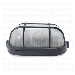 Lotus Waterproof Oval Bulkhead Lamp Wall Surface Light With Grid Small Size Black E27 6408- هيبلو حائط فارغ مطري مع شبك اسود حجم صغير (1)