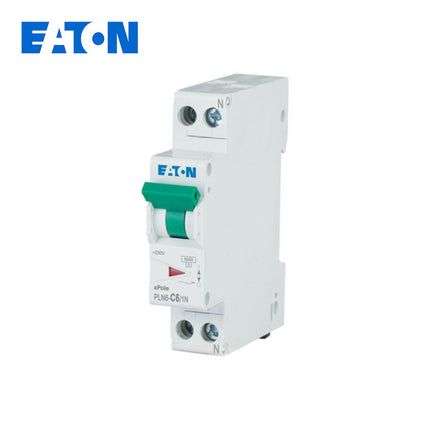 EATON MCB (1Mod.) 6KA C 1P+N 6A DPN | PLN6-C6/1N-MW | دجنتور مجوز بقطبين وحيادي - قاطع كهربائي ثنائي القطب مع حيادي