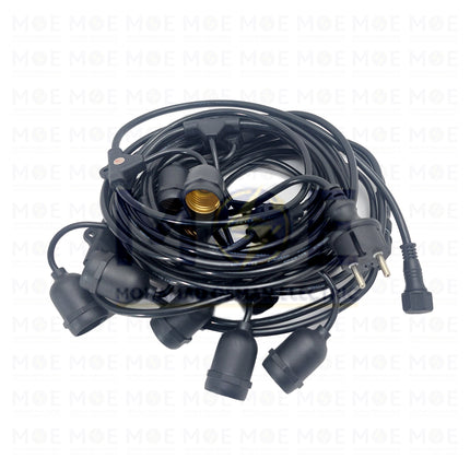 YGT String Light Black Waterproof Wire 10 LampHolder E27 10mt Extendable - حبل زينةكابل مع دوي مطري مع تطويلة