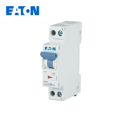 EATON MCB (1Mod.) 6KA C 1P+N 20A DPN | PLN6-C20/1N-MW | دجنتور مجوز بقطبين وحيادي - قاطع كهربائي ثنائي القطب مع حيادي