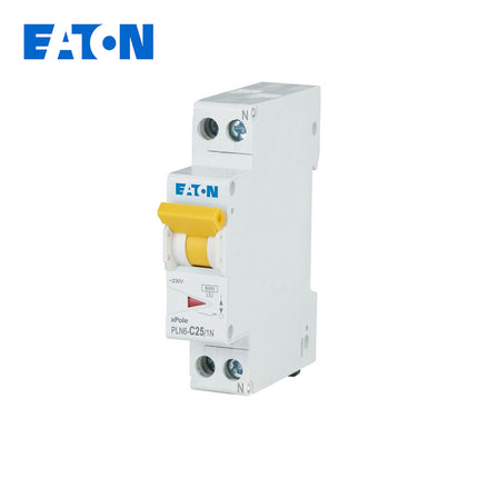 EATON MCB (1Mod.) 6KA C 1P+N 25A DPN | PLN6-C25/1N-MW | دجنتور مجوز بقطبين وحيادي - قاطع كهربائي ثنائي القطب مع حيادي