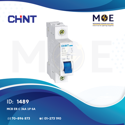 Chint MCB EB C 3kA 1P 6A | 135186-186248 | دجنتور كهرباء مفرد - قاطع كهربائي