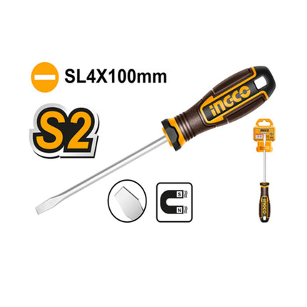 INGCO Slotted Screwdriver with Rubber Handle 4x100mm | HSDSL4100