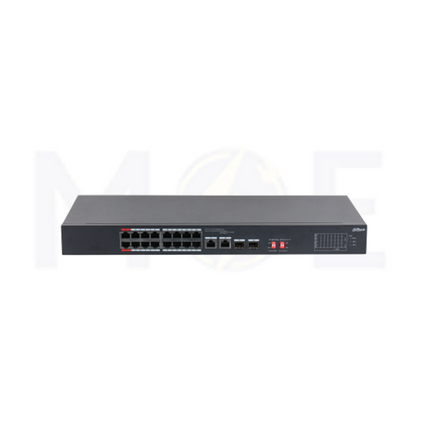 Dahua 18-Port Unmanaged Ethernet Desktop Switch with 16-Port PoE + 2-Port SFP Gigabit Combo 10/100/1000 Mbps for Surveillance Systems 135W | DH-S3218-16ET-135
