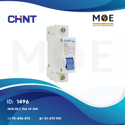 Chint MCB EB C 3kA 1P 50A | 135194-186222 | دجنتور كهرباء مفرد - قاطع كهربائي