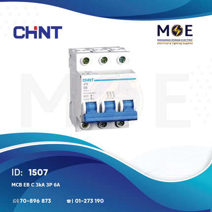 Chint MCB EB C 3kA 3P 6A | 135276 | دجنتور كهرباء ثلاثة فاز