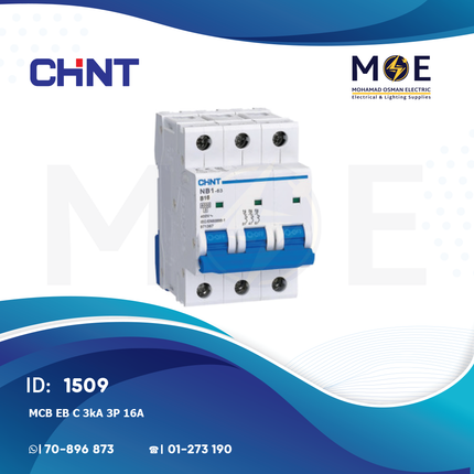 Chint MCB EB C 3kA 3P 16A | 135279-186348 | دجنتور كهرباء ثلاثة فاز
