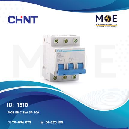 Chint MCB EB C 3kA 3P 20A | 135280-186349 | دجنتور كهرباء ثلاثة فاز