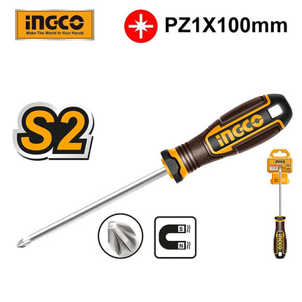 INGCO Pozidriv Screwdriver Rubber Handle PZ1 5x100mm | HSDSPZ1100