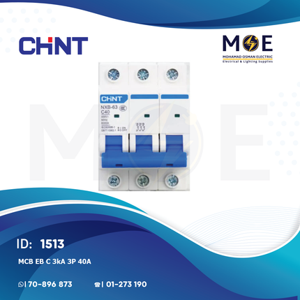 Chint MCB EB C 3kA 3P 40A | 135283-186352 | دجنتور كهرباء ثلاثة فاز