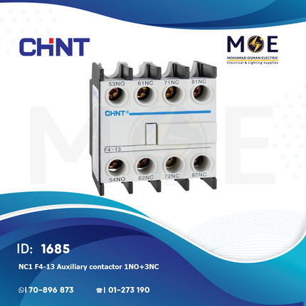 Chint NC1 F4-13 Auxiliary Contactor 1NO+3NC | 248505 | مساعد كونتكتور - اكزليير