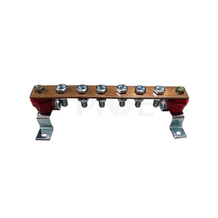 Earth Disconnecting Link Copper Bar 25×2×200mm 6-Bolt with 2 Red Insulators & Mounting Brackets