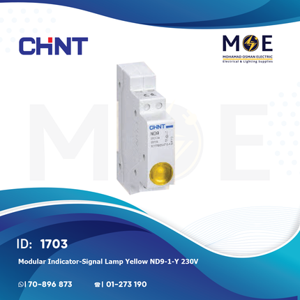 Chint Modular Indicator / Signal Lamp Yellow ND9-1/Y 230V AC | 153115-594118 | دجنتور اشارة اصفر